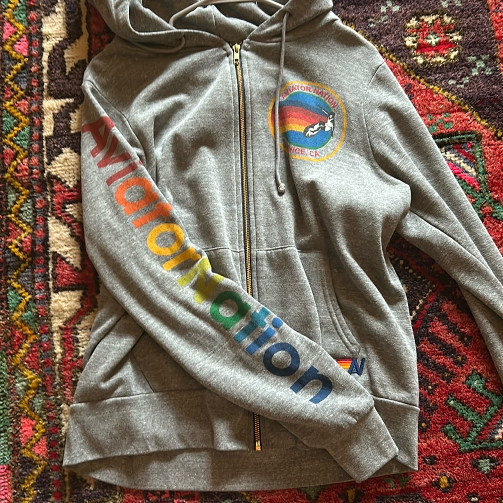 aviator nation grey zip up hoodie